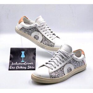NWOB Oliver Cabell Women Low 1 LEEDS White Leather Sneakers Glitter  Sz 5.5 2254
